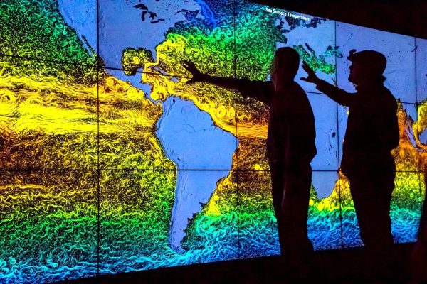 Leonardo DiCaprio visits NASA to see maps of how climate change is impacting Earth. 